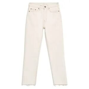 Topshop Straight Leg White Jeans, Raw Frayed Hem, Gold Rivets, Sz 8, NWT